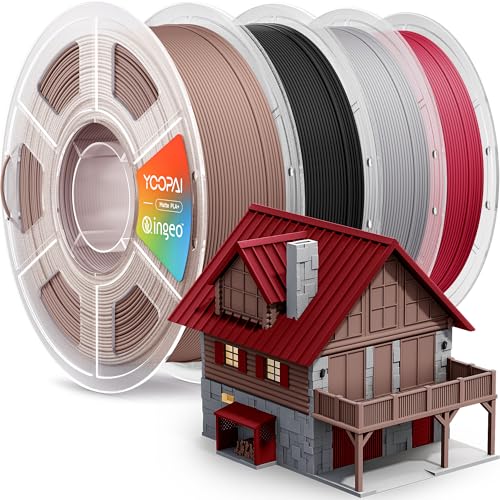 Image of YOOPAI PLA+ Matte Filament 1.75mm, 4KG (8.8lbs) 3D Printer Filament, Dimensional Accuracy + /- 0.02 mm, Earth Brown+Charcoal Black+Nardo Gray+Burgundy Red