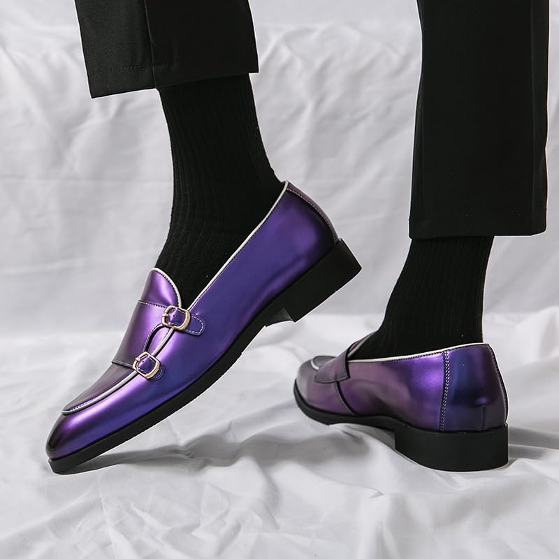 Double Monk Formal Shoes Dress Oxford for Men's Wedding Casual Vegan Pu Leather Plain Toe Party Non Slip Low Top Anti-Slip Shoe Slip On2