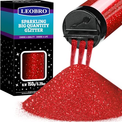LEOBRO Red Glitter 150g/5.29oz Extra Fine Glitter for Crafts Resin Flower Party Wedding Decorations