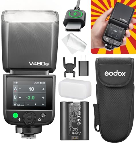 Image of Godox V480 for Sony GODOX TTL Flash - GN50 /1.7s Recycle /650 Flash Time /HSS /Smart Distance Readout /10 Level LED Modeling lamp /2.0 inch Touchscreen /2.4G Wireless System /TTL Camera Flash for Sony ZV-E10 etc.