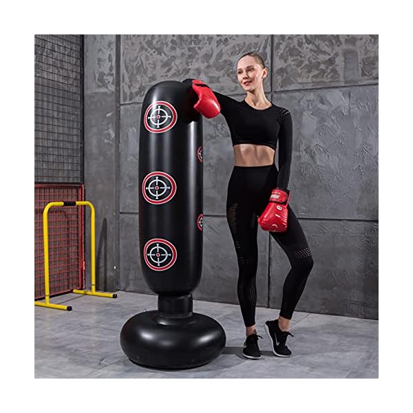 Inflatable Punching Bag for Kids and Adults 65" High Boxing Blow Up Training Bag with Stand，Bop Bag for Kickboxing Practice - Bounce Back Freestanding Punch Bag Gift Set (Target Pattern)