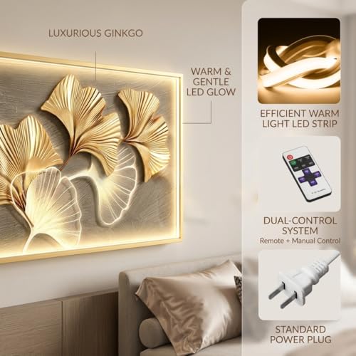 Cadre métallique de salon 3D or avec éclairage LED intégré - 5
