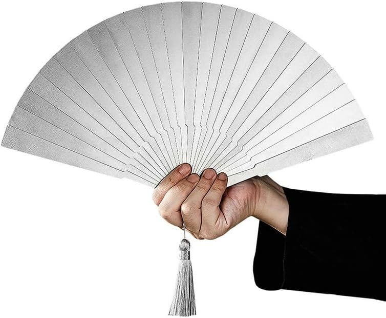 VIGAN 1 Piece Portable Stainless Steel Folding Fan Hollow Kung Carved Pattern Chinese Style Folding Fan Performance Prop Home Decor (C:41CMX23.5CM)