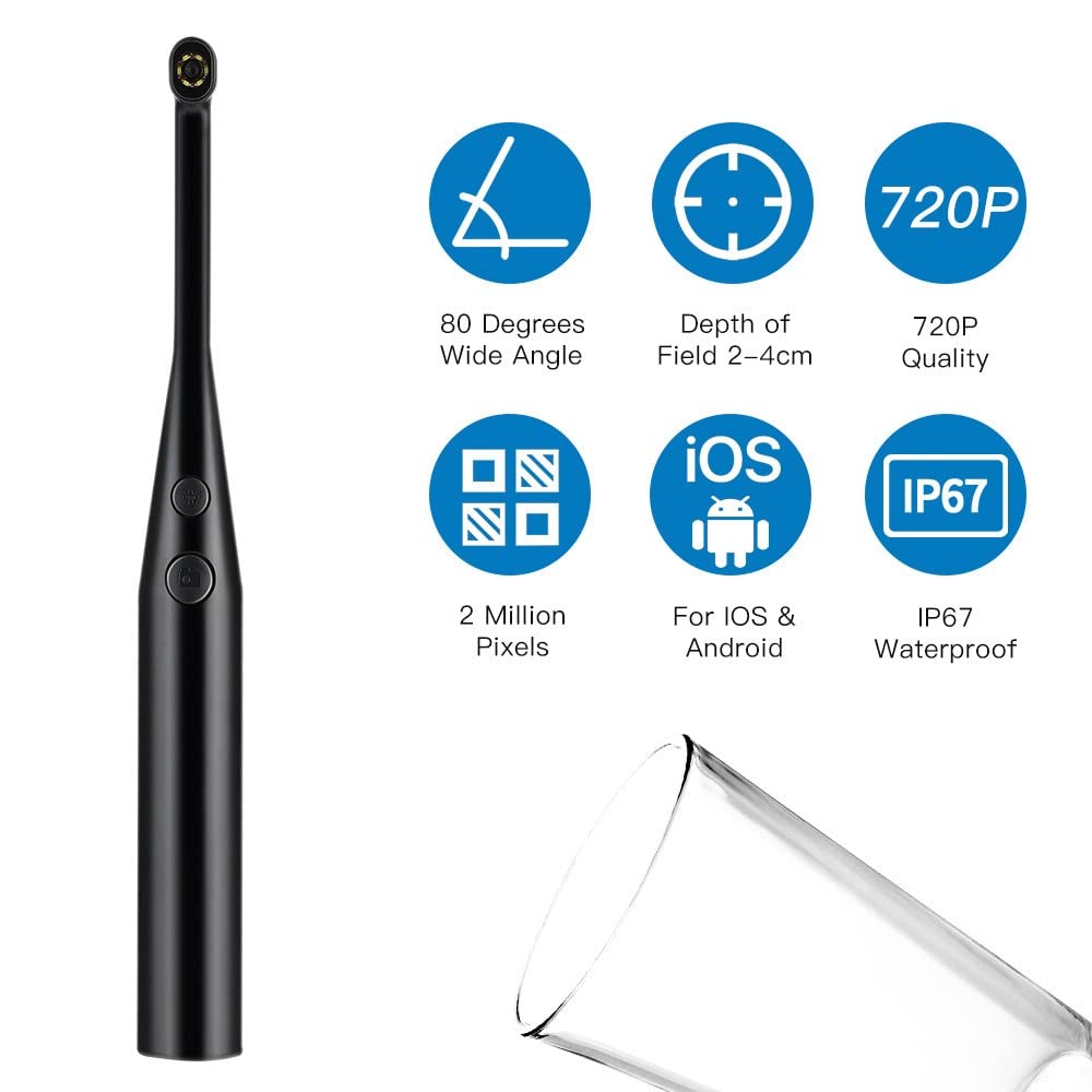 Cámara Oral Dental, Endoscopio Intraoral Inalámbrico Versión USB de Endoscopio Dental Hogar Dentista Lupa Clínica Cámara para Pc iOS Android