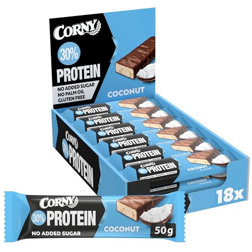 Corny | Protein Power | Cocos | 30 Prozent Eiweiß | Fitness & Sport Riegel | Großpackung 18 x 50 g