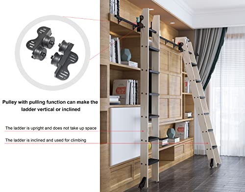 104Rdhouse 16Ft Sliding Library Ladder Hardware Kit Telescopic Upper Roller,Floor Wheels With Brakes thumb #1