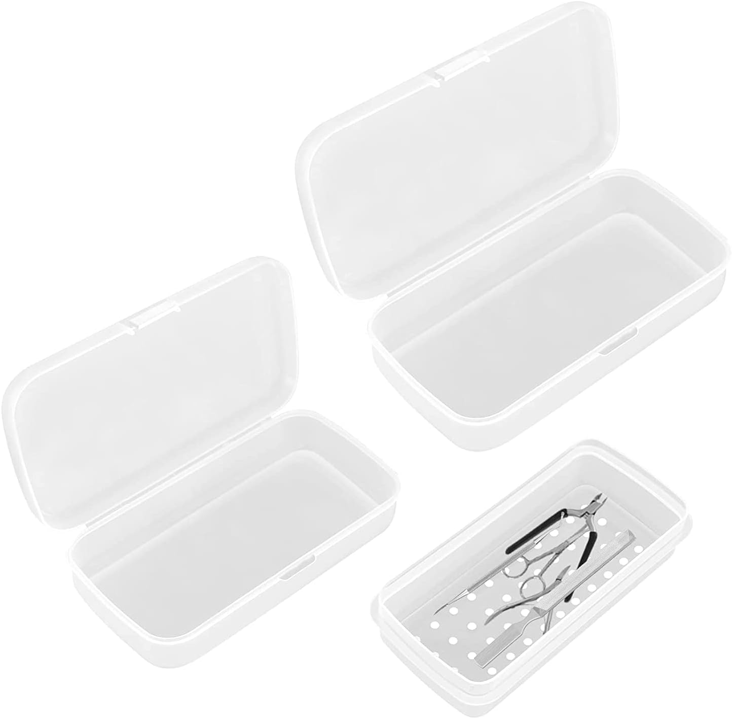 Azonee Plastic Sterilizing Tray, Nail Tool Sterilizer Box, with Draining Basket, for Nail, Tweezers, Hair Salon, Spa and Cutter Manicure Equipment, White