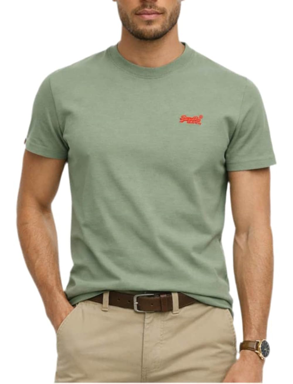 Superdry Essential Logo EMB Tee M1011245A Laurel Khaki/Red L