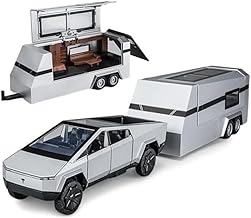 Papa Bear Exclusive Alloy Metal Pull Back Die-cast Car Diecast Metal Pullback Toy car with Openable Doors & Light, Music Gifts for Kids (Tesla Cybertruck with Pickup Trailer),grey