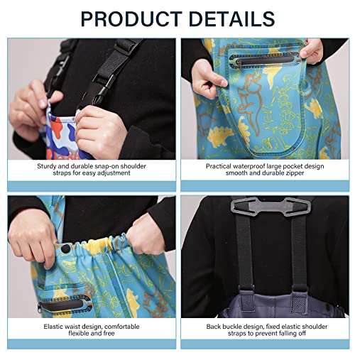 Foto von Anglerhose Wathose Kinder mit Stiefel, Wathose Angler Angeln & Jagd Wathose, PVC/Nylon Wasserdicht Matschhose Watstiefel Regenhose für Kinder (24/25EU)