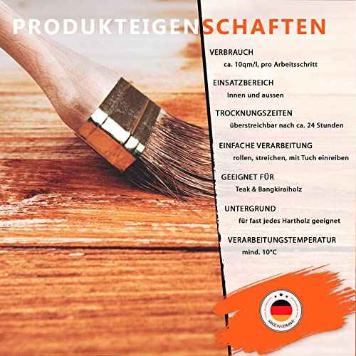 Teaköl 5 Liter farblos für Teak und Bangkiraiholz, Parkett, Esstisch