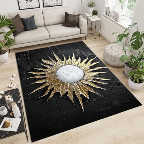 Tapis de salon noir de carbone 160x230 cm à texture abstraite - 2