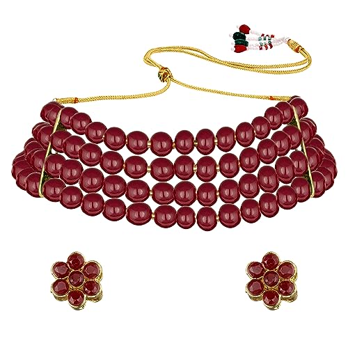 Image of Peora Traditional Maharani Haar Necklace with Earrings Bridal Jewellery Set Gift for Women
