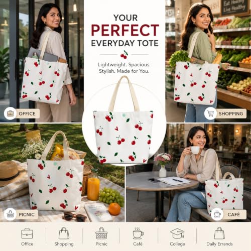 Image of BROGBUS Classics Canvas Tote Bags for Women Girls Canvas Handbag Zipper Large Capacity Shoulder Bag for College Office Use
