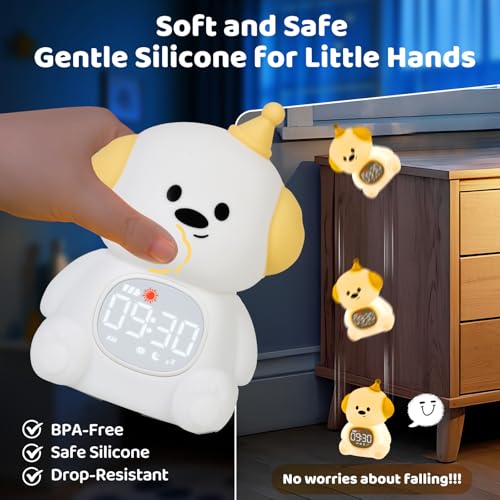 Image of Dog Alarm Clock with Night Light for Kids with Sleep Training and Sound Machine, Rechargeable Silicone Lamp OK to Wake Clock,Cute Animal Tabletop Lamp, Perfect Sleep Companion for Boys Girls