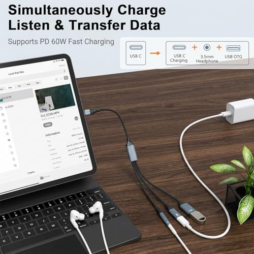 Image of Verilux 3 in 1 Type C to C Splitter for Charging, Type C to USB OTG Adapter with USB A /C /3.5mm Headphone Port for iPhone 17 /16 /15, Galaxy S26 /S25 /S24, Flash Drive, Keyboard, Mouse