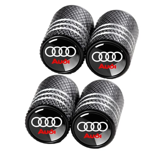 Tire Valve Stem Caps for Audi S3 A3 RS3 A4 A5 A6 A7 RS7 A8 Q3 Q5 Q7 R8 Metal Car Wheel Air caps Auto Valve Stem Caps Accessories 4 Pcs Black