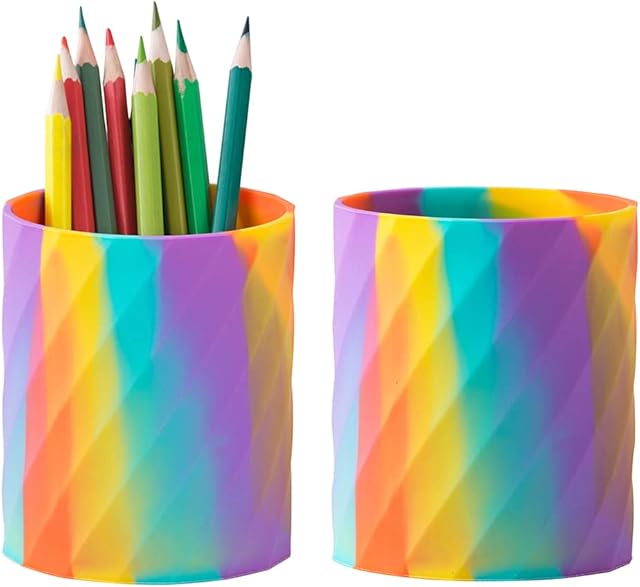 YOSCO Silicone Twill Weave Pencil Holder Pen Cup for Office Desktop Stationery Organizer Creative Pencil Holder for Kids Students (Colorful, 2 Pack)