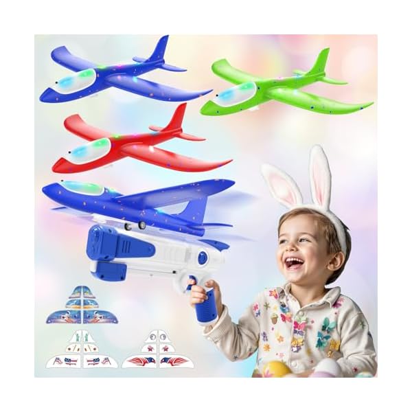 2025 upgraded 3 pack foam airplane launcher toys 2 flight mode ultra long gliding distance kids flying toy boys girls birthday gifts toys outdoor sport party favor  urban country home decor