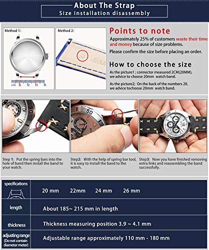 Binlun Genuine Leather Watch Strap Crazy-Horse Leather Watch Band Rough Oil Top Grain Leather Straps Handmade X-Shape Route Leather Bands For Men Women Black Silver Buckle Watch Straps 20/22/24/26Mm #TOP5