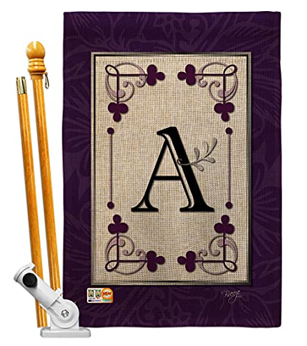 Breeze Decor Classic A Initial House Flag Set Monogram Country Living Simply Beauty Floral Vintage Letter Everday Decoration Banner Small Garden Yard Gift Double-Sided, Made in USA