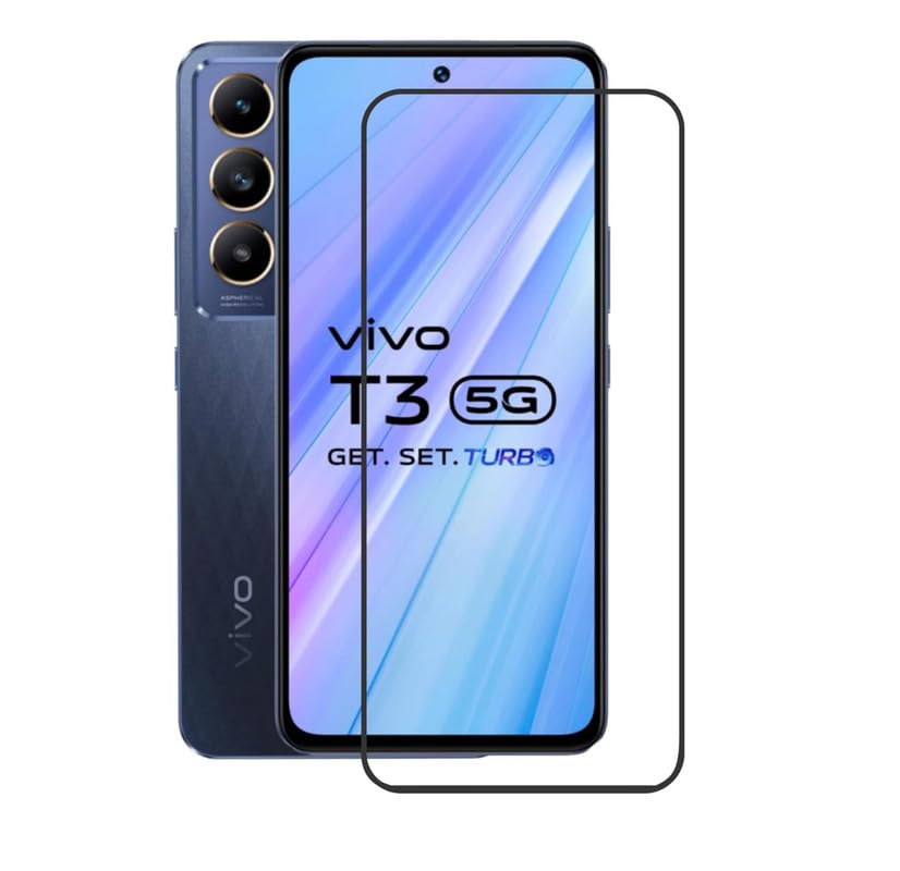 Image of Tempered Glass Screen Protector Compatible For Vivo T3 5G Smartphone Full Screen Coverage (Except Edge To Edge) And Free Complete Easy Installation Kit