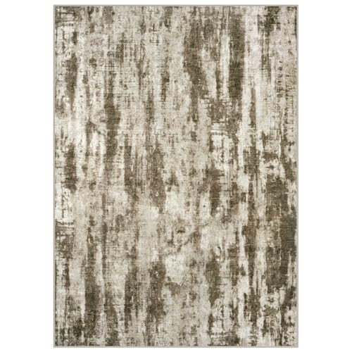 9x12 Area Rugs Washable Rug: Modern Abstract Living Room Rug Soft Anti-Skid Thin Carpet Indoor Floor Non-Shedding Carpets for Bedroom Dining Room Farmhouse Nursery Home Office Brown