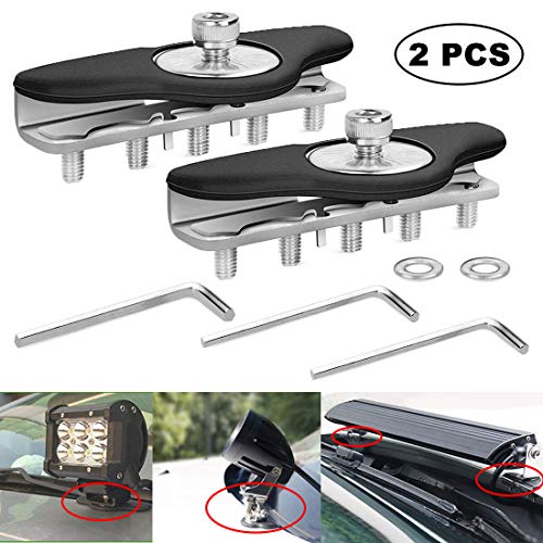 Led Light Bar Mounting Brackets Kit 2pcs Universal Hood Led Work Light Bar Mount Bracket Clamp Holder Stainless Steel Mount Bracket Clamp Holder for Jeep Truck Off Road Installed No Need Drilling
