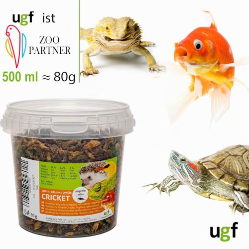 Miniatura 2 de Ugf - Grillos Pequeños Secos - 80 G En Un Cubo De 500 Ml, Insectos Grillos, Alimento Para Aves Silvestres Todo El Año , Alimento Para Tortugas, Erizos, Lagartos Y Peces.