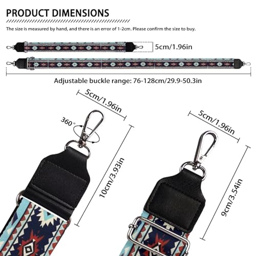 Image of Aztec Wide Bag Straps Replacement Crossbody Southwestern Guitar Straps for Handbags /Purses /Messenger /Duffel Bags Backpack Straps Replacement Adjustable Length from 30 inch to 50.3 inch Brown
