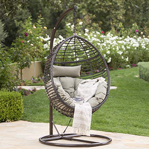 Christopher Knight Home Hayden Indoor/Outdoor Hanging Basket Chair (Stand Not Included), Multi-Brown And Khaki #TOP1