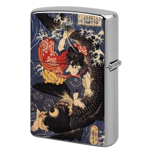ライターケース ZIPPO/ジッポー兼用ケース 鬼若丸の鯉退治 歌川国芳 浮世絵 ジッポライターカバー 互換性のある 軽量 おしゃれ 両面プリント メンズ レディース 贈り物