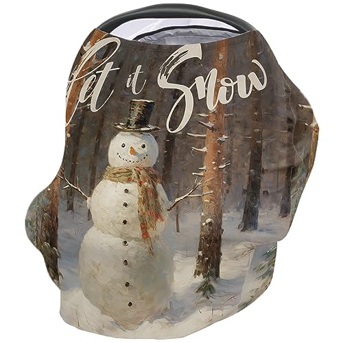 Nursing Cover for Breastfeeding Scarf, Christmas Snowman Oil Painting Forest Vintage Baby Car Covers Super Soft Multi Use for Canopy Shopping Cart Cover Blanket Stroller Cover