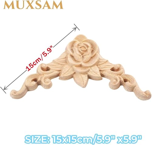 Miniatura 7 de Apliques tallados en madera, 8 calcomanías de esquina de rosas sin pintar para puertas, gabinetes, manteles, espejo, tocador, pared, techo, cama,