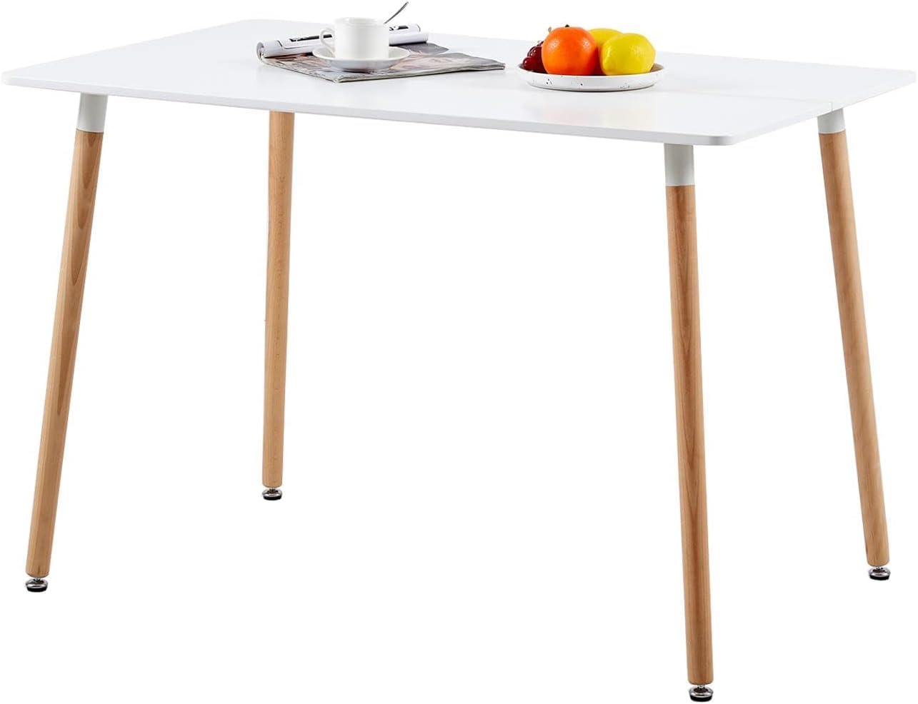 Prostokątny stół do jadalni 110 × 70 × 75 cm, biały, MDF stół kuchenny z nogami z drewna bukowego, solidny stół do jadalni dla 4-6 osób, łatwy w pielęgnacji, drewniany stół (tylko stół)