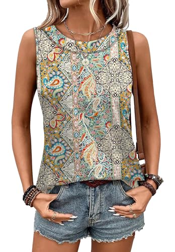 WIHOLL Boho Tops for Women Summer Outfits 2026 Tank Sleeveless Shirts Spring Fashion Plus Size Casual Clothing Lightweight Blouses Beach Vacation Boho XXL