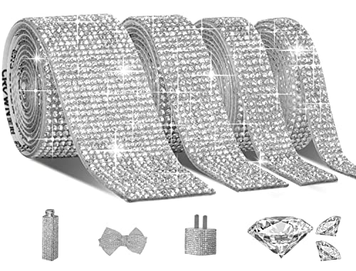 Kikimink 4 Rolls 4 Yards Self-Adhesive Crystal Rhinestone Diamond Ribbon Stickers, 4/6/8/14 Rows Diy Gem Decoration With 2 Mm Rhinestones For Arts Crafts, Diy Event Christmas Birthday Decorations #TOP1