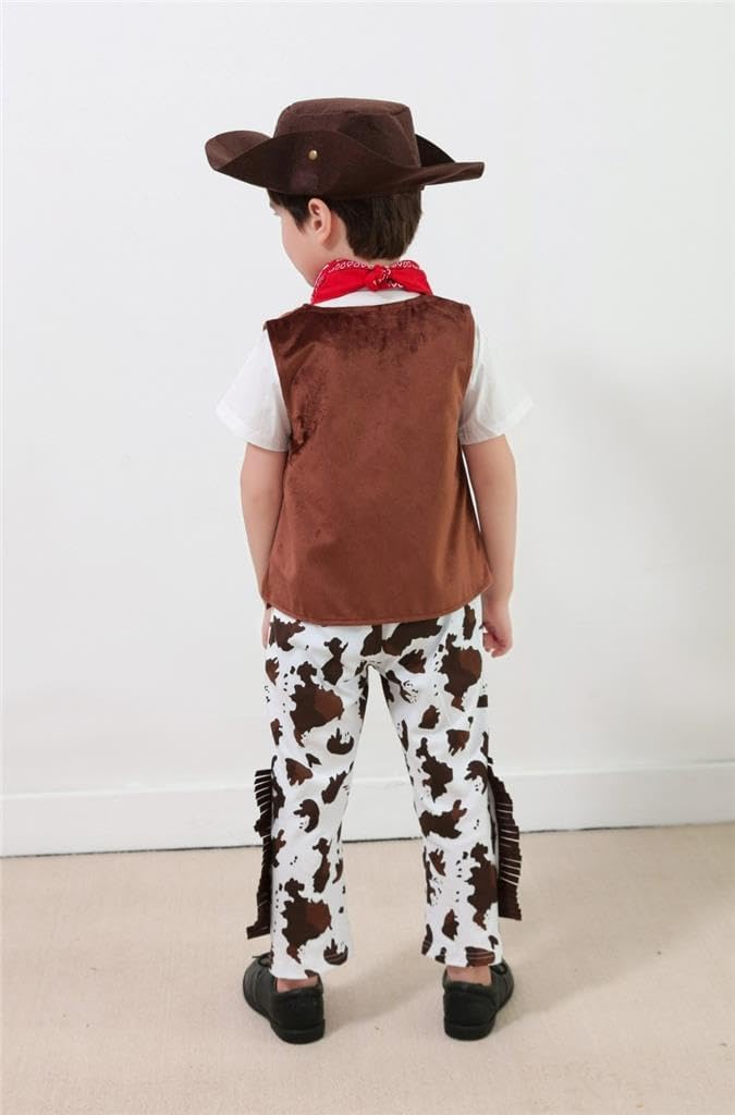 Dressy Daisy Baby Toddler Little Kids Boys Western Style Cowboy Halloween Costume Dress Up Party Outfit Set with Vest and Hat