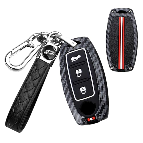 Coque de clé Nissan en métal effet carbone luxe et silicone durable