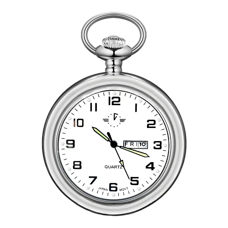 BOSHIYA Men's Hollow Quartz Pocket Watch Classic Arabic Digital Luminous dial &amp; Date Pocket Watch with Chain Christmas Graduation Birthday Gift