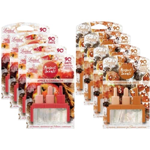 Perfect Scents 8Pack 3volution Compatible Refill Air Freshener Apple and Cinnamon & Gingerbread Spice (1Pack= 3X20ml)
