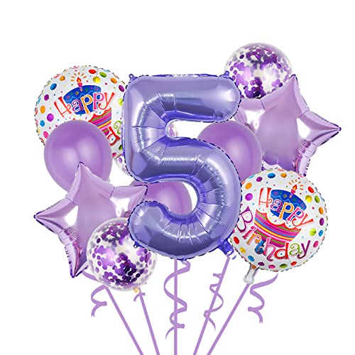 Balloons, 11 Pcs Foil Balloons 5 Year Old For 5Th Birthday Party Supplies Decoration， Confetti Balloon Kids Party Balloons Birthday Party Supplies 5 Years Old Birthday Balloon For Kids (5Th, Purple) #TOP5