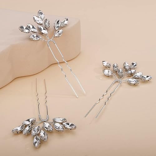 Vista 47 de Teyglen 3pcs Bridal Crystal Hair Pins Rhinestones Hair Pieces Simple Crystal Wedding Hair Accessories Handmade Hair Pins for Women Bride (Blue)