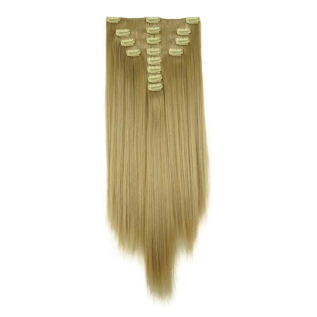 Lydell 20" Long Straight 8 PCS Set Hair Extension Thick Clip in on Synthetic Extensions for Women (24B Light Butterscotch)