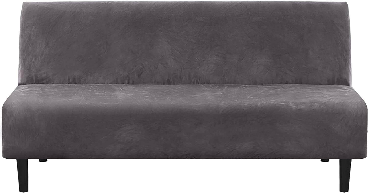 Housse canapé-lit futon velours gris extensible pour rénover un couchage usé