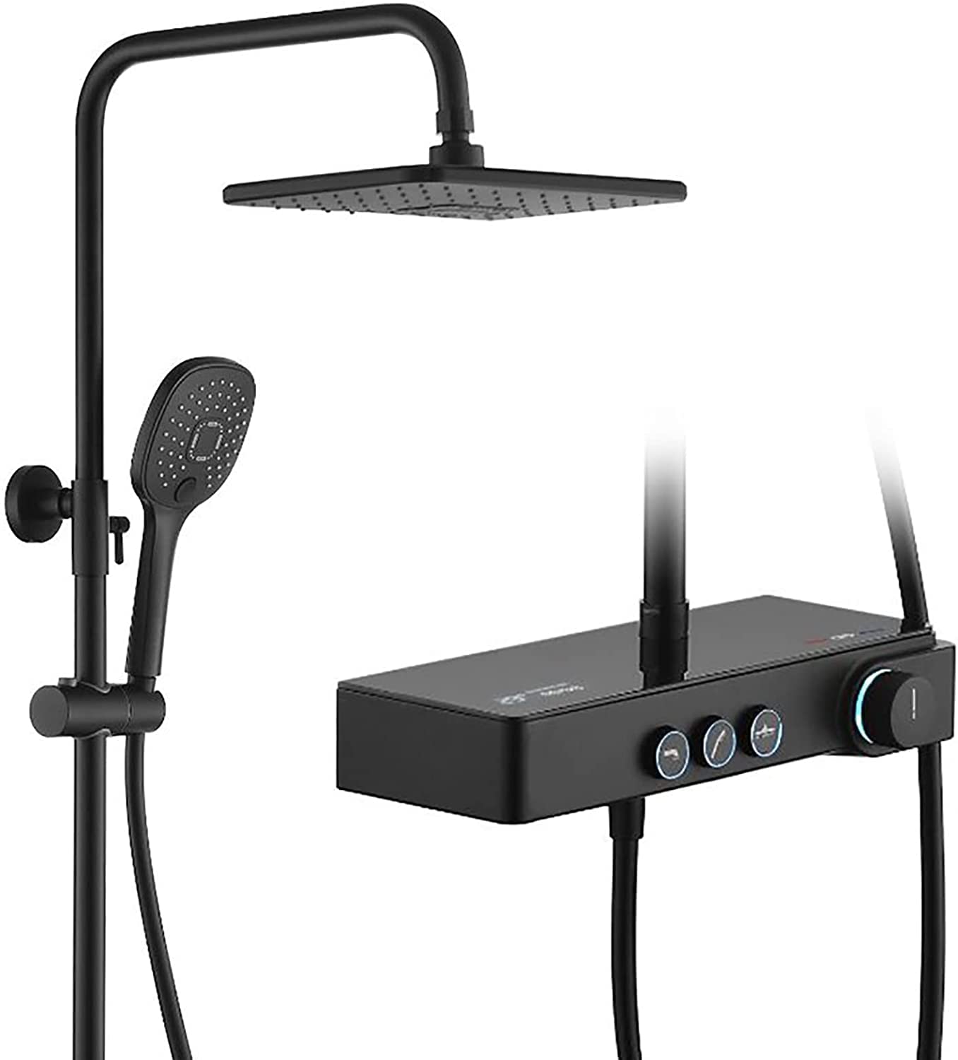 Juego de Sistema de Ducha Negro con Pantalla Digital de Temperatura Juego de Grifo de Ducha Montado en la Pared Juego Combinado de Ducha Altura Ajustable Juego de Ducha de Lluvia con Cabezal de duch