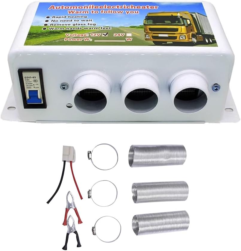 MACHSWON Car Heater, 24V Car Electric Heating Defroster With 3 Air Outlets, 500W-1000W Metal White Car Electric Heater Defroster