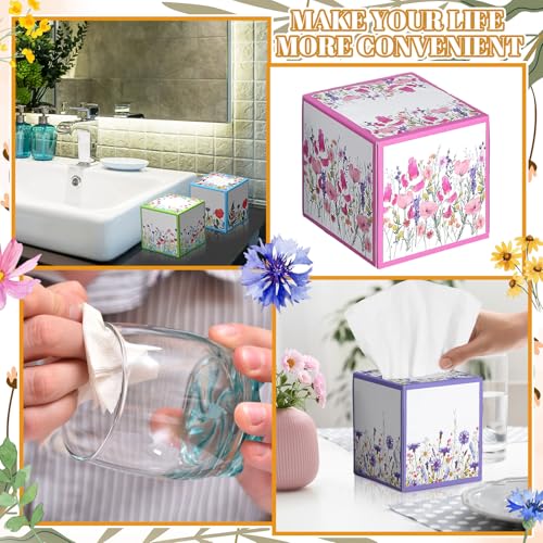 Image of Fourluoo 12 Pcs Wildflower Floral Facial Tissues Cube Boxes 600 Sheet 3 Ply | Wildflower Designs, Small Square Disposable Face Tissues Bulk for Car Bedroom Bathroom Office, Decorative Holders Desk Vanity