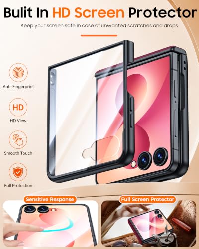 Image of for Galaxy Z Flip 8 Case with Hinge Protection & Screen Protector Red | Ultra Thin Stylish Leather Matte PC Durable Shockproof Cover Phone Case for Galaxy Z Flip 8-Red