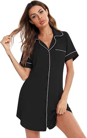 Veseacky Women's Plus Size Nightshirt - V-Neck, Short Sleeve, Full Length House Dress (XXL)